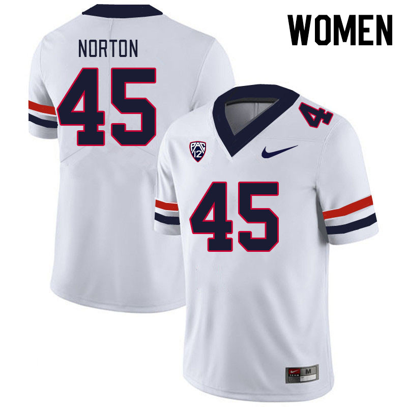 Women #45 Bill Norton Arizona Wildcats College Football Jerseys Stitched-White - Click Image to Close